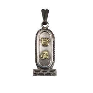 Oro Maya Sterling Silver Pendant Vintage Egyptian Revival Cartouche 2 Tone